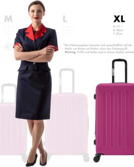Flexot® F-3045 Suitcase with V Extension, Aluminium Telescopic Handle, 360° Wheels Quiet Rolling Travel Suitcase, Trolley, dark purple, Robust hard case with 360° swivel wheels and sturdy aluminium