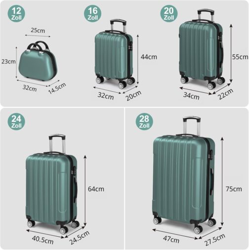 LEADZM Suitcase Set, 5 Pieces, Travel Suitcase Set, Suitcase Set, Hard Shell Trolley Made of ABS with Telescopic Handle, Hand Luggage, turquoise – Bild 6