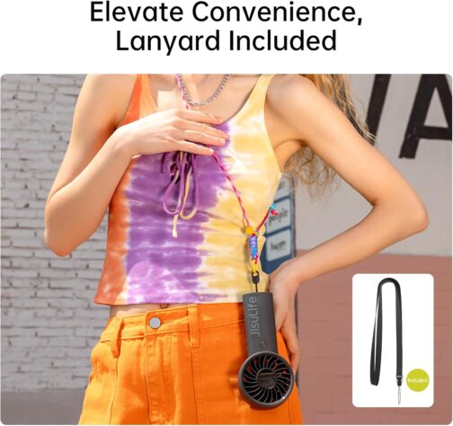 JISULIFE Handheld Fan, 5000 mAh Battery, Improved Portable Fan with Strong Wind, USB Rechargeable Mini Handheld Fan with Digital Display, Ideal for Travel/Beach/School (Black) – Bild 5