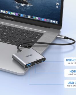 HODO USB C HDMI Adapter, USBC Digital AV Multiport Hub with 4K HDMI, USB 3.0, Type-C 100W PD for iPad/MacBook/Samsung S24/Surface/HP