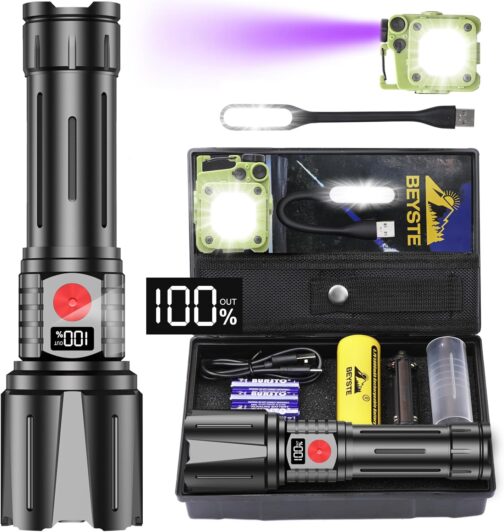 BEYSTE Torch LED Rechargeable 1000000 Lumens LED Torch Extremely Bright Military Very Bright Battery Torch USB C Strong Tactical Torch Waterproof for Outdoor Emergencies