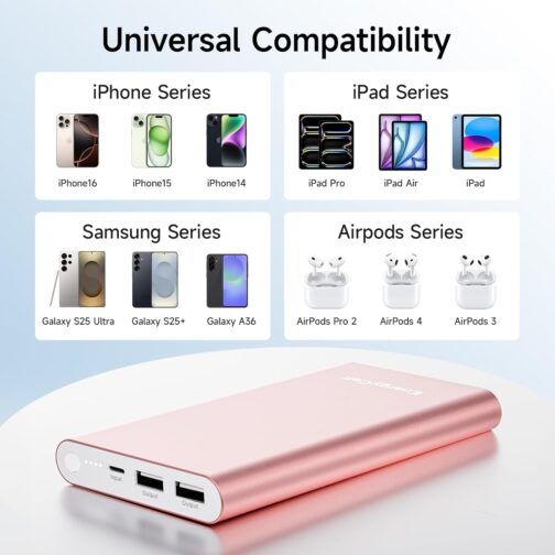 Power Bank Pilot 4GS 12000 mAh External Battery Dual 3A Portable Charger for iPhone 16/15/14/13, Tablet, Samsung Galaxy S23, Huawei etc. Rose Gold – Bild 7