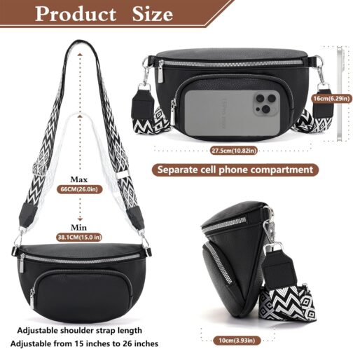 Rorimyth Bum Bag Women's Black Shoulder Bag Women's Small Handbag Women's Crossbody Bag Women's Belt Bag Women – Bild 3