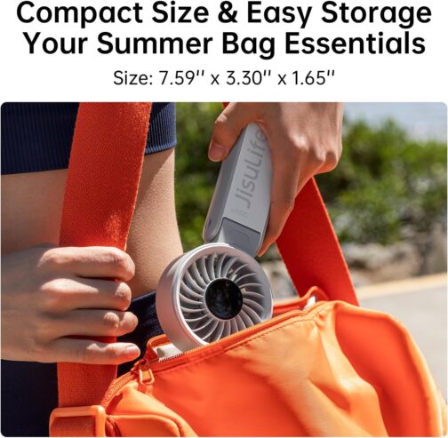 JISULIFE Life7 Handheld Fan, Powerful Portable Fan with LED Display, 19.5 Hours Maximum, 5000 mAh, 3-in-1 Hand/Desk/Neck Fan, Mini Fan for Travel (Grey) – Bild 8