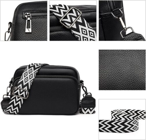 GSenhui Crossbody Bag Women's Genuine Leather Small Shoulder Bag with Wide Strap Zip and Removable Shoulder Strap Mobile Phone Case for Hanging Women Black – Bild 7