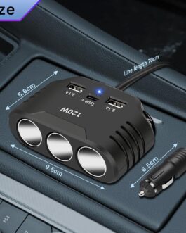 12 V USB Splitter 120 W Car Cigarette Lighter Adapter Car Charger 3 Multiple Socket Splitter DC 24 V Plug Charging Cable with 3 USB Ports for Mobile Phone Seat Heating GPS DashCam Sat Nav