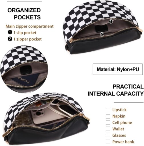 uniosul Women's Shoulder Bag, Wide Strap, Bum Bag, Stylish Checkered Crossbody Bag, Small Shoulder Bag for Festival Travel – Bild 4