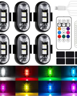 YESLUSY Pack of 6 Wireless LED Lights Cars, Waterproof Car Anti-Collision Lights with Remote Control, 8 Colours USB Charging Flash Light for Motorcycle, RC Car, Bicycle, Drone, Truck