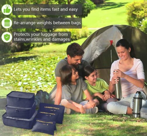 Vicloon Suitcase Organiser, 8–in–1 Set Luggage Organiser, Waterproof Travel Garment Bags Includes 2 Shoe Bags, 3 Packing Cubes and 3 Storage Bags, for Clothes, Shoes, Cosmetics, Dark Blue – Bild 8