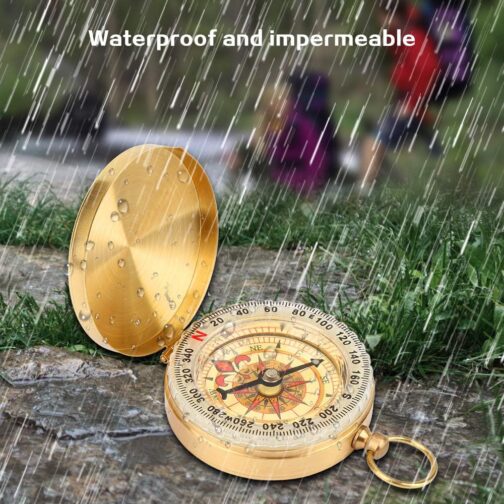 Mitening Outdoor Compass Portable Brass Compass Pocket Compass Classic Waterproof Marching Compass Pocket Watch Flip Open with Luminous Numbers for Camping Hiking Hunting and Outdoor Activities – Bild 4