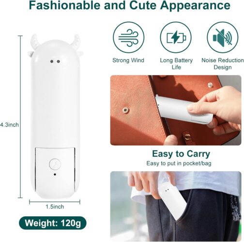 JOPHEK Handheld Fan Battery Operated Small Handheld Fan Mini Fan Battery Fan Rechargeable 2000 mAh (White) – Bild 4