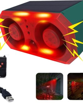 Solar Outdoor Motion Sensor Siren – Personalised Recording Siren and Flash Light, 130 dB x 2 Speakers, Built-in 13 Sound Modes Dog Barking and Shots, Suitable for Yard, Farm