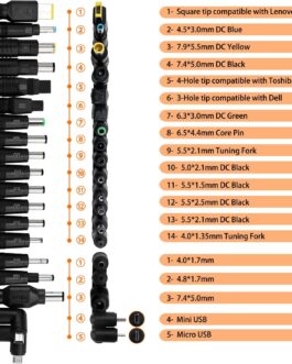39 Pieces Universal DC Power Supply Adapter, KUOQIY 5.5 x 2.1 mm DC Barrel Plug Adapter with 2 Pieces Cable, for Fans, Routers, Desk Lamps, Computers