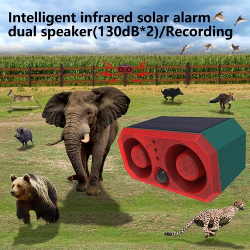 Solar Outdoor Motion Sensor Siren - Personalised Recording Siren and Flash Light, 130 dB x 2 Speakers, Built-in 13 Sound Modes Dog Barking and Shots, Suitable for Yard, Farm – Bild 8