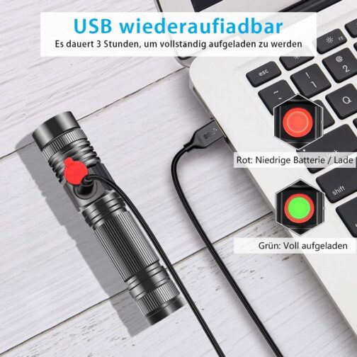 Karrong LED torch magnetic USB rechargeable (includes 18650 battery) COB work light with 4 modes waterproof zoom extremely bright torches for outdoor camping emergency (pack of 2) – Bild 4