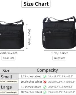 NOTAG Womens Shoulder Bag Multi Pocket Crossbody Bag Waterproof Tote Handbag Travel Purse Lightweight Messenger Bag for Casual Sport School Hiking Travel, 2 Size (L, black)