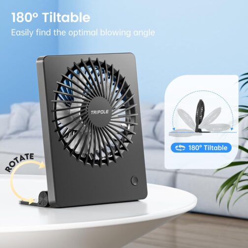 TriPole Desk Fan, Battery Operated, 180° Portable Fan, 3-Speed USB Fan, Ultra Thin Mini Fan for Home Office Travel Gifts for Women Men, Black – Bild 5