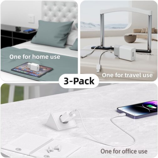12 W USB Plug, Pack of 3, 2.4 A/5 V USB Charger, USB Power Supply, USB Plug, USB Power Plug, USB Aadapter, USB Socket Compatible with iPhone Galaxy, Xiaomi, Pixel, Huawei USB Charger – Bild 6