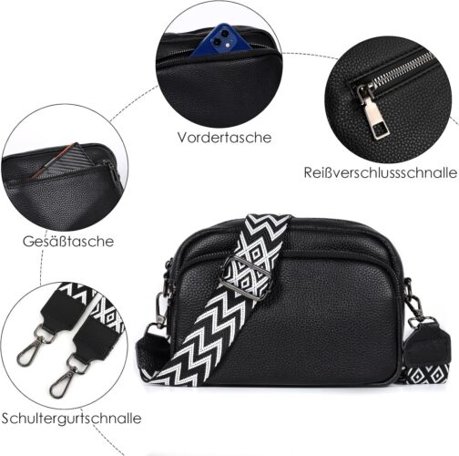 TANTOMI Umhängetasche Damen Klein, PU Leder Crossbody Bag Damen Handytasche zum Umhängen, Moderne Handtasche Damen Klein mit Breitem Schultergurt, Damen Tasche Tägliches Arbeiten, Einkaufen,Reisen – Bild 2