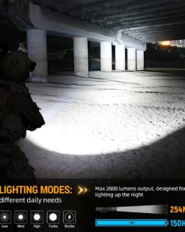 Wurkkos TD02 LED Tactical Torch, Extremely Bright 2000 Lumens USB C Rechargeable Torches, IP68 Waterproof with 6 Modes Handheld Small Torch for Outdoor and Indoor Activities