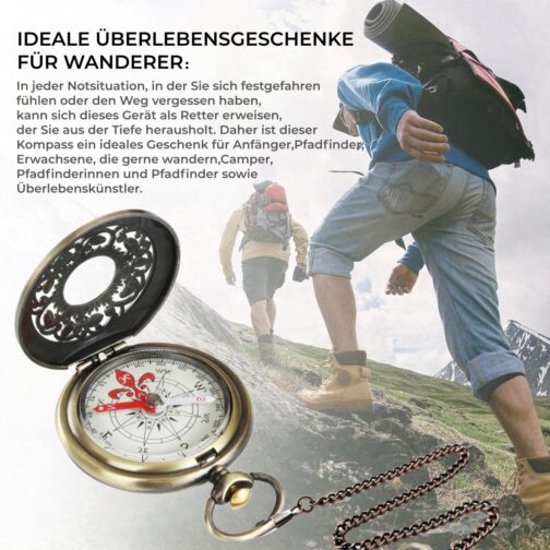 JUXINE Outdoor Compass with Metal Chains, Compass Hiking, Waterproof Brass Camping Tool Metal Pocket Children's Compass, Durable, Shockproof, Waterproof, Hollow Brass for Outdoor Navigation – Bild 5