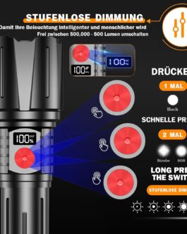 BEYSTE Torch LED Rechargeable 1000000 Lumens LED Torch Extremely Bright Military Very Bright Battery Torch USB C Strong Tactical Torch Waterproof for Outdoor Emergencies