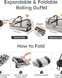 Vomgomfom 110L Uitbreidbare 140L Travel Bag with 2 Inline Ways, Extra Large Opvouwable Duffeltas with Meerdere Handvatten, gray, Roll bag