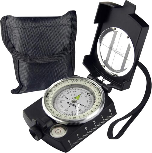 AOFAR Military Compass AF-4580 Lens Sight Waterproof and Vibration Proof with Map Knife Distance Calculator Bag for Camping Hiking