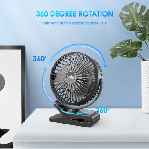 lynker Mini USB Clip Fan 10000 mAh, 12-40h, 3-in-1 Clip Fan Table Fan Hanging Fan with LED Light, Quiet Camping Fan, 360° Rotation, 3 Speeds for Office, Trips – Bild 7