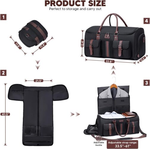 Luggage Bag for Travel, Vessgra Portable Convertible Garment Bag Duffle Bags for Men and Women with Shoe Compartment - 2 in 1 Hanging Suitcase Travel Bags – Bild 5