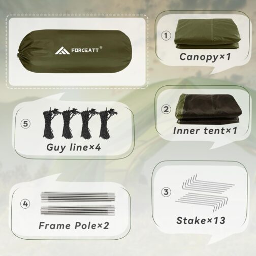 Forceatt Zelt 2-4 Personen Camping Wasserldicht 3-4 Saison,Ultraleicht Zelte Mit Kleinem Packmaß, Kuppelzelt Sofortiges Aufstellen Für Trekking, Outdoor, Festival – Bild 5