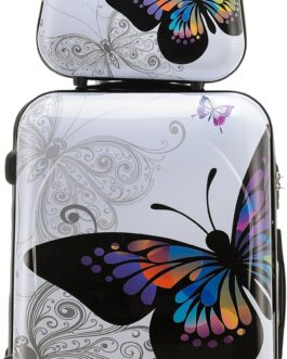 BEIBYE Butterfly 2060 TSA Lock 4-Piece Travel Suitcase Trolley – Robust Hard Shell Suitcase Set Including Hand Luggage and Beauty Case, Butterfly