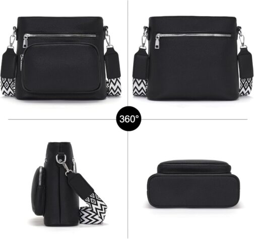 Snmoec Shoulder bag women's medium size women's handbag medium size crossbody bag vegan leather shoulder bag with wide strap handbags black, black – Bild 4