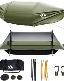 Night Cat Hammock Tent with Flat Base for 1 Person with Mosquito Net Waterproof Cover and Additional Storage Space Hiking Camping in the Garden Backyard Wild
