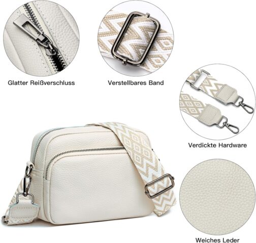 Soleebee Crossbody Bag Women's Leather Mobile Phone Shoulder Bag with Wide Removable Boho Shoulder Strap, Small Modern Bags with 3 Compartments, Mobile Phone Bag for Hanging – Bild 4