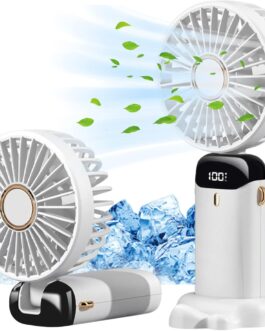 Jsdoin Handheld Fan, Portable Mini Fan, Rechargeable, Small Pocket Fan with 5 Speed Levels, Foldable USB Fan for Office, Outdoor (White)