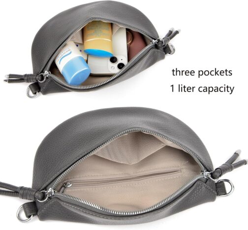 Atgbiem Shoulder Bag Women's Bum Bag Women's Stylish Crossbody Bag Women's Wide Strap Dark Grey with Credit Card Holder – Bild 4