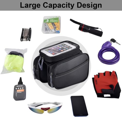 Lunaanda Bicycle Bag Frame, Waterproof Bicycle Bag, Mobile Phone Case, Bicycle Mobile Phone Holder, Top Tube Bag with Sensitive Touchscreen and Rain Cover for Road Bikes and Mountain Bikes, Bicycle – Bild 5