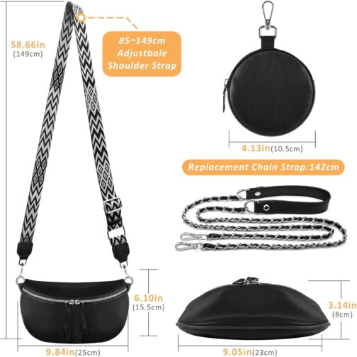 BROTOU Leather Mobile Phone Shoulder Bag, Genuine Crossbody Bag with 2 Wide Shoulder Straps, Card Holder, with Small Leather Case, Black Shoulder Bag, Women's Leather Shoulder Bag, Women's Small – Bild 2