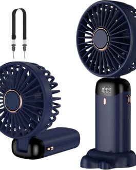 Handheld Fan, Portable Mini Fan, Rechargeable, Small Pocket Fan with 5 Speed Levels, Integrated 4200 mAh Batteries, Foldable USB Fan for Office, Outdoor Use