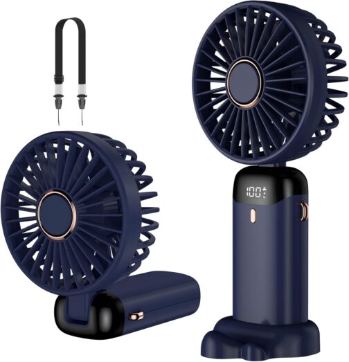 Handheld Fan, Portable Mini Fan, Rechargeable, Small Pocket Fan with 5 Speed Levels, Integrated 4200 mAh Batteries, Foldable USB Fan for Office, Outdoor Use