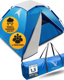 Aretus ® Eagle Tent Large Pop Up 2, 3, 4 Person Tent with Awning, Waterproof 2 Compartments Ventilated UV Protection for Camping Festival with 2 in 1 Function