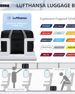 SUCIKORIO Lufthansa 55 x 40 x 23 cm Hand Luggage Bag for Airplane, 50L Waterproof Foldable Travel Bag Hand Luggage Bag Lightweight Large Carry On Cabin Luggage for Travel, Gym, Weekender, black
