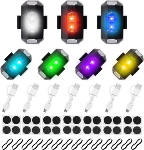 GZGXKJ Strobe Drone Light, Pack of 7 Strobe Light, LED Anti-collision Lights, 7 Colours with USB Charging, LED Flashing Light, Suitable for Motorcycles, Cars, RC Cars, Drones