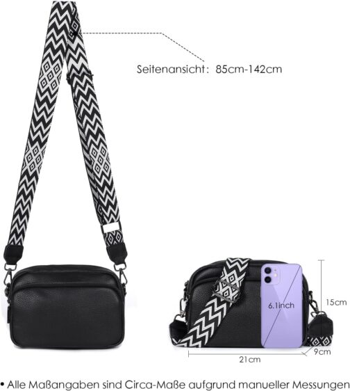 TANTOMI Umhängetasche Damen Klein, PU Leder Crossbody Bag Damen Handytasche zum Umhängen, Moderne Handtasche Damen Klein mit Breitem Schultergurt, Damen Tasche Tägliches Arbeiten, Einkaufen,Reisen – Bild 5