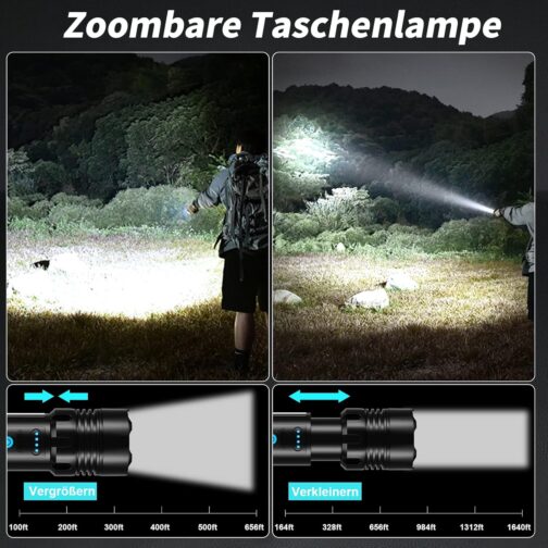 cinlinso LED Torch 500,000 Lumens, Extremely Bright Torch USB-C Rechargeable Tactical Torches with Holster, 7 Light Modes, Zoomable, IPX6 Waterproof for Camping, Hiking, Emergencies (with Battery) – Bild 3