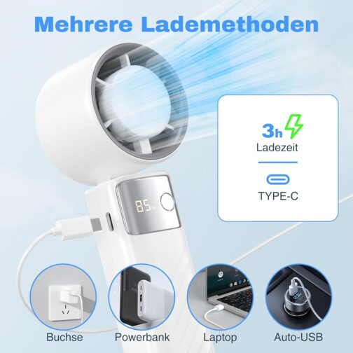 DDHTSAL USB Mini Foldable Fan - 4000 mAh Rechargeable Handheld Fan with Lanyard, 1-199 Multi-Level Speed Control, Portable Fans for Going Out | Home | Work – Bild 4