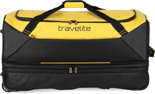 Travelite Basics Wheeled Travel Bag Made of Water-Repellent Material, 70 cm / 119 Litres (including Volume Extension), yellow, Wheeled travel bag made of water-repellent material