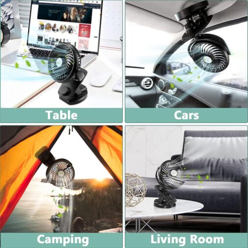 Improved Mini USB Clip Fan with 5000 mAh 2-in-1 Table Fan Clip Fan, Car Oscillating Quiet Continuous Speed USB Rechargeable Portable Fan for Office Camping Diameter 14.5 cm – Bild 7