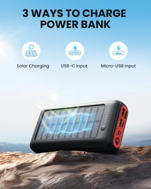 Solar Power Bank 27000 mAh 22.5 W PD20 W Power Bank Fast Charging USB C Portable Charger for iPhone 16 15 14 13 12 Camping Outdoor – Bild 6